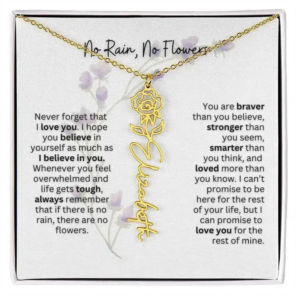 Birth Flower Necklace With Name I No Rain - No Flowers | For Bonus Daughter - Femstylo