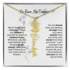 Birth Flower Necklace With Name I No Rain - No Flowers | For Bonus Daughter - Femstylo
