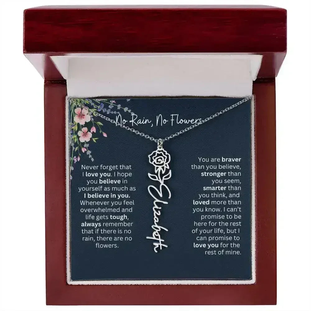 Birth Flower Necklace With Name I No Rain - No Flowers | Unique Jewelry for Daughter from Dad - Femstylo