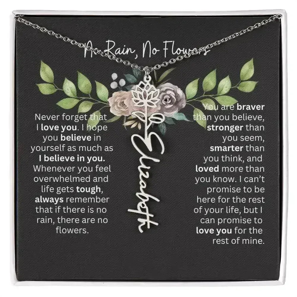 Birth Flower Necklace With Name I No Rain - No Flowers | Elegant Gift for Daughter - Femstylo