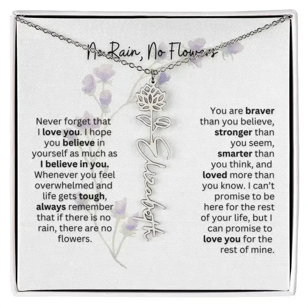 Birth Flower Necklace With Name I No Rain - No Flowers | For Bonus Daughter - Femstylo