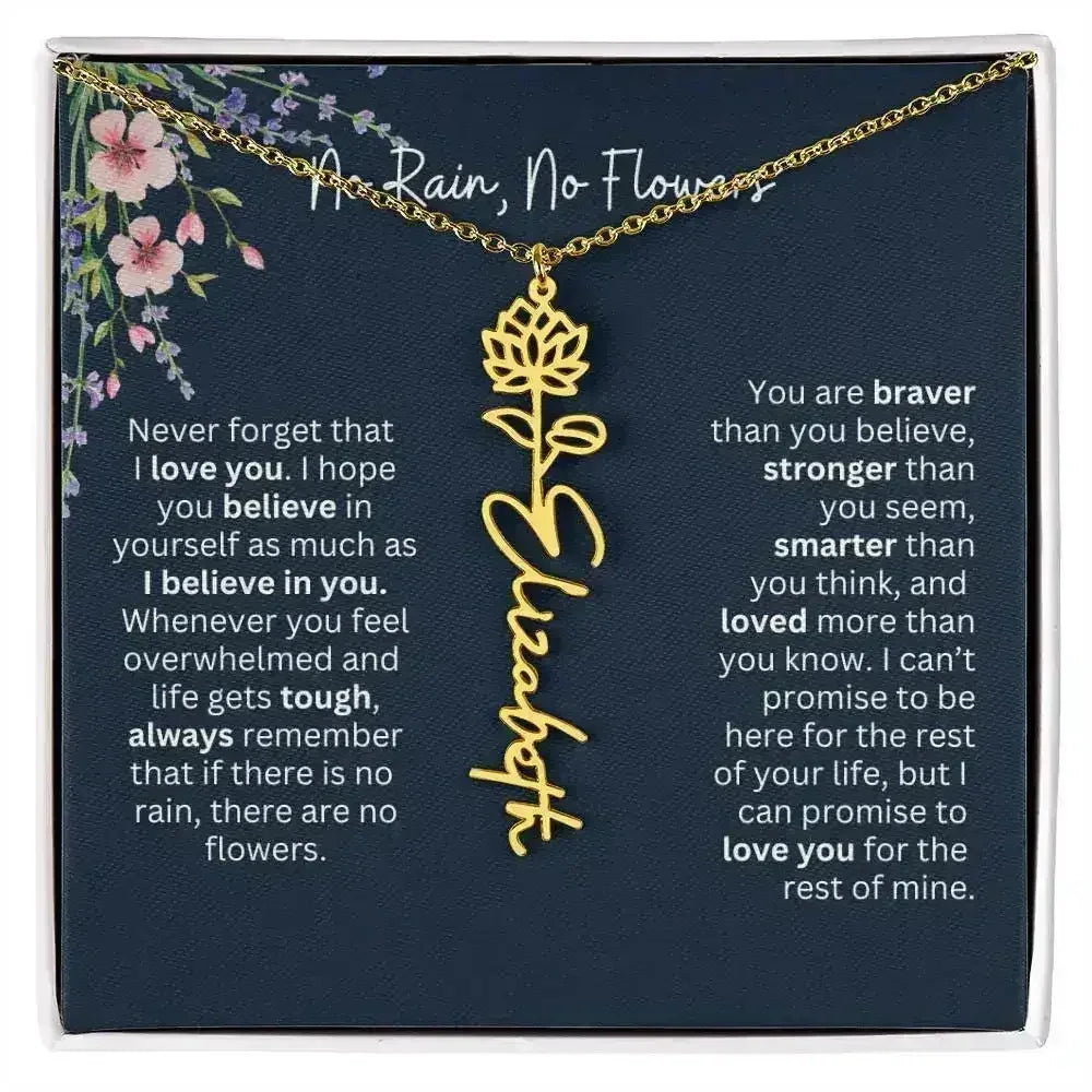 Birth Flower Necklace With Name I No Rain - No Flowers | Unique Jewelry for Daughter from Dad - Femstylo