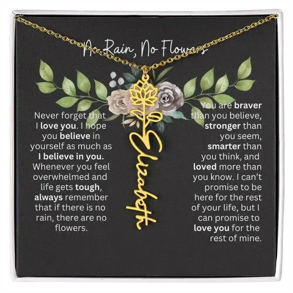 Birth Flower Necklace With Name I No Rain - No Flowers | Elegant Gift for Daughter - Femstylo