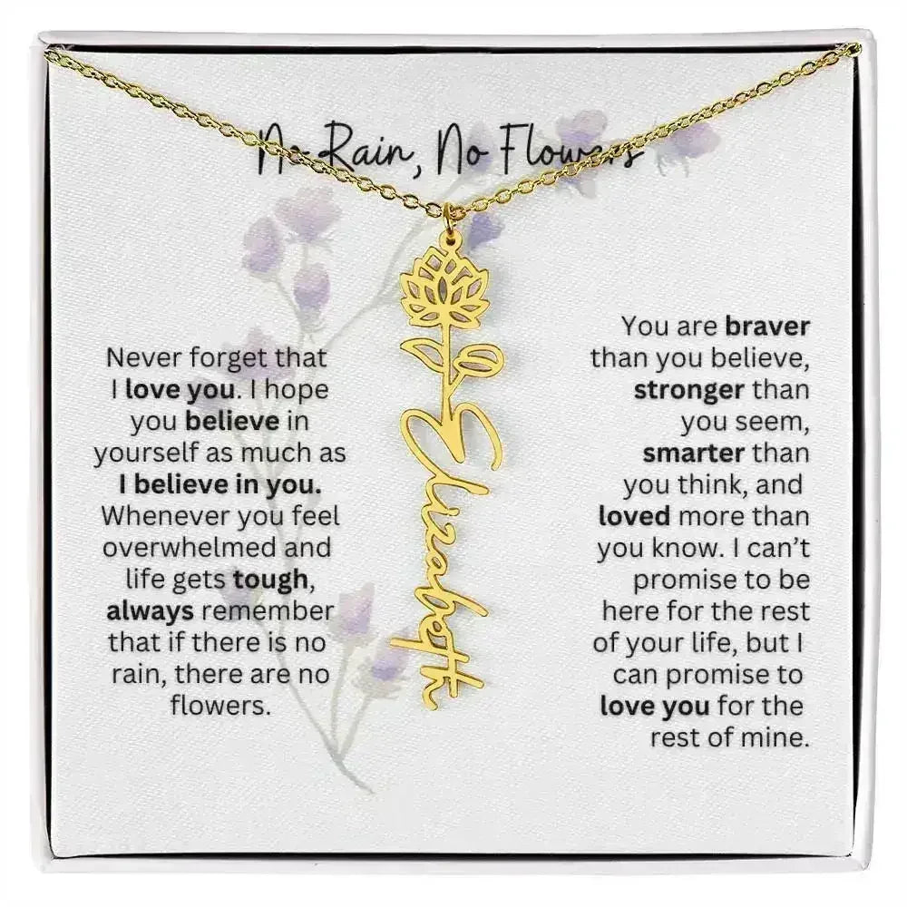 Birth Flower Necklace With Name I No Rain - No Flowers | For Bonus Daughter - Femstylo