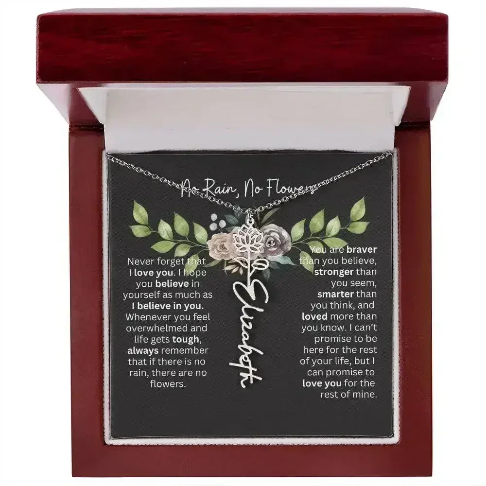 Birth Flower Necklace With Name I No Rain - No Flowers | Elegant Gift for Daughter - Femstylo