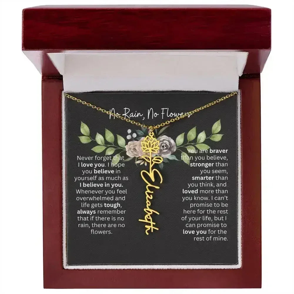 Birth Flower Necklace With Name I No Rain - No Flowers | Elegant Gift for Daughter - Femstylo
