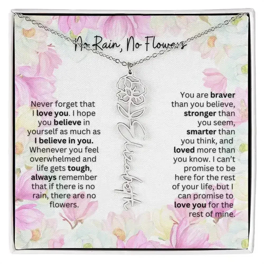 Birth Flower Necklace With Name I No Rain - No Flowers | Special Gift for Granddaughter - Femstylo