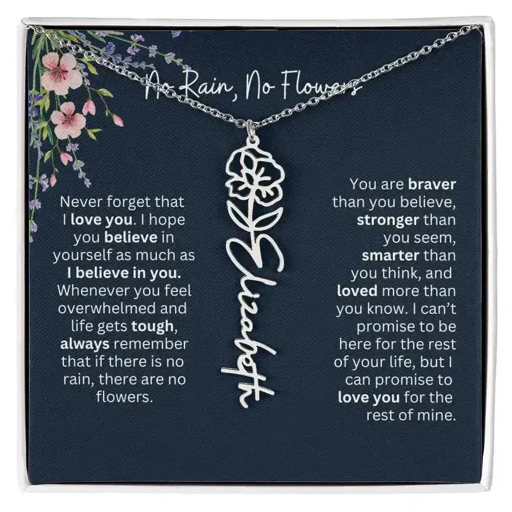 Birth Flower Necklace With Name I No Rain - No Flowers | Unique Jewelry for Daughter from Dad - Femstylo