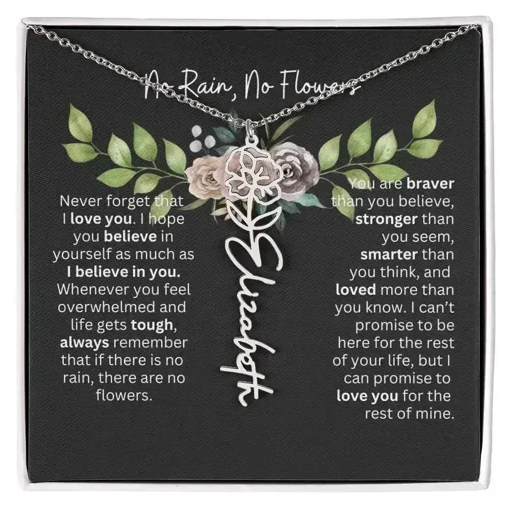 Birth Flower Necklace With Name I No Rain - No Flowers | Elegant Gift for Daughter - Femstylo