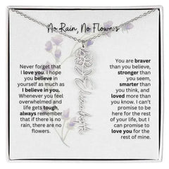 Birth Flower Necklace With Name I No Rain - No Flowers | For Bonus Daughter - Femstylo