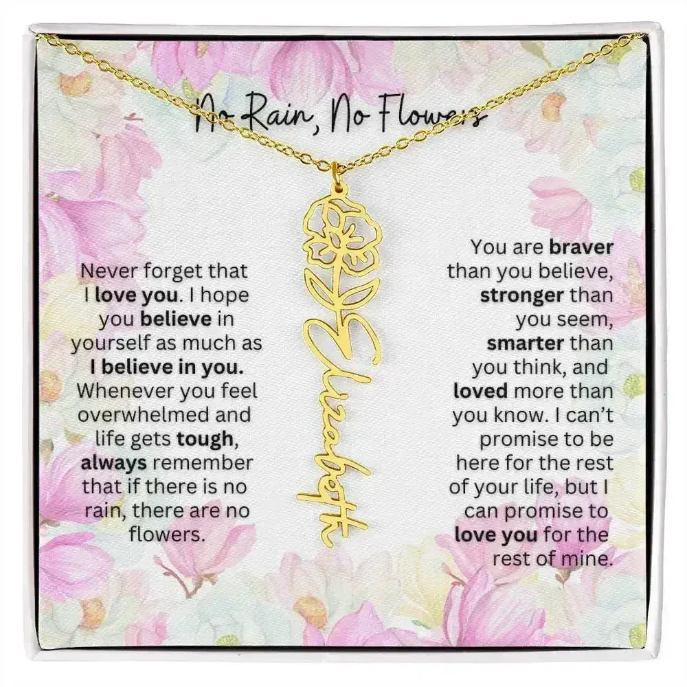 Birth Flower Necklace With Name I No Rain - No Flowers | Special Gift for Granddaughter - Femstylo