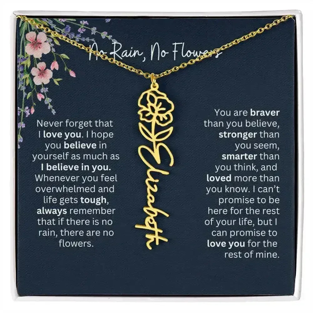 Birth Flower Necklace With Name I No Rain - No Flowers | Unique Jewelry for Daughter from Dad - Femstylo