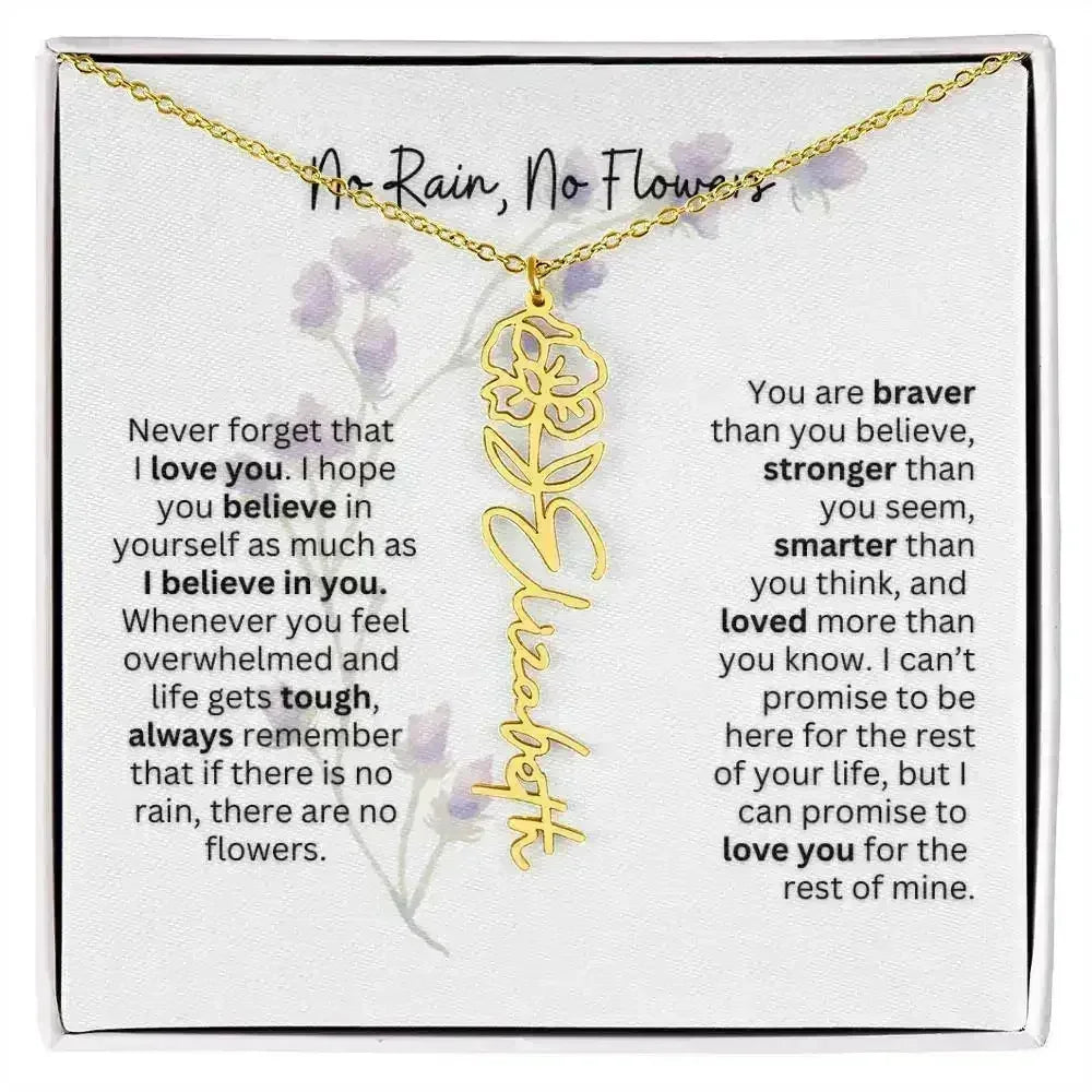 Birth Flower Necklace With Name I No Rain - No Flowers | For Bonus Daughter - Femstylo