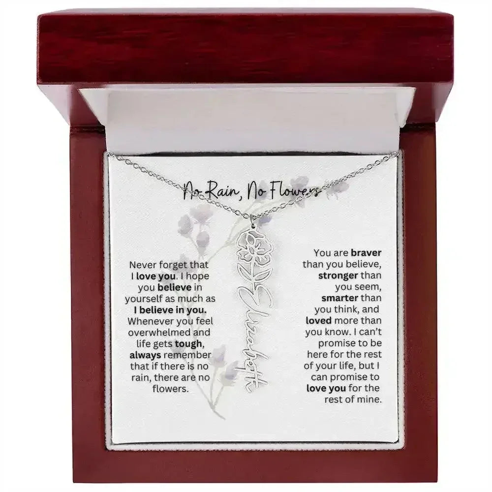 Birth Flower Necklace With Name I No Rain - No Flowers | For Bonus Daughter - Femstylo