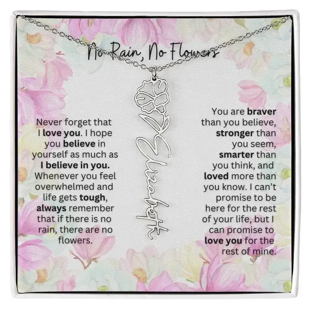 Birth Flower Necklace With Name I No Rain - No Flowers | Special Gift for Granddaughter - Femstylo