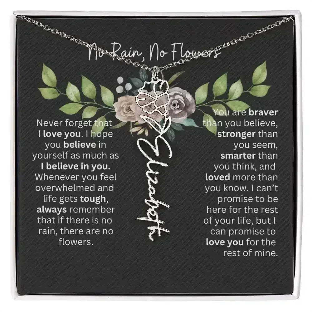 Birth Flower Necklace With Name I No Rain - No Flowers | Elegant Gift for Daughter - Femstylo