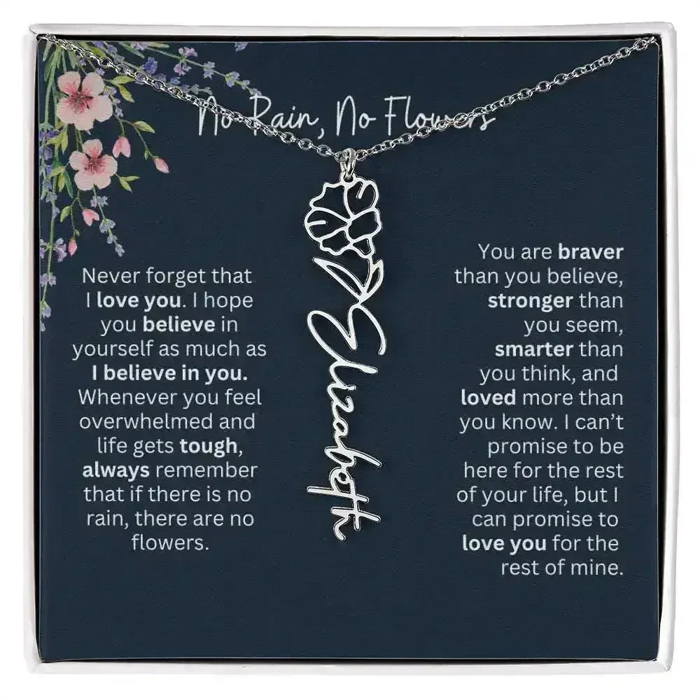 Birth Flower Necklace With Name I No Rain - No Flowers | Unique Jewelry for Daughter from Dad - Femstylo