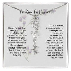 Birth Flower Necklace With Name I No Rain - No Flowers | For Bonus Daughter - Femstylo