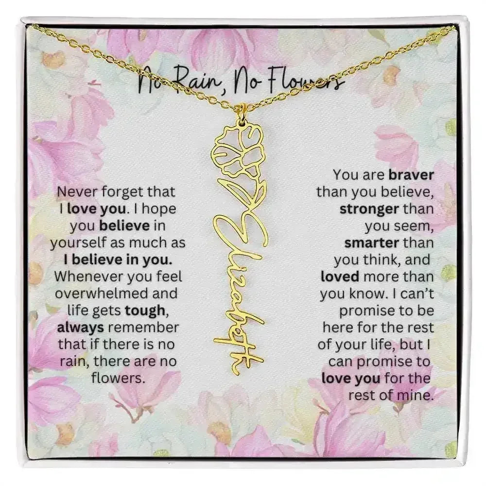 Birth Flower Necklace With Name I No Rain - No Flowers | Special Gift for Granddaughter - Femstylo