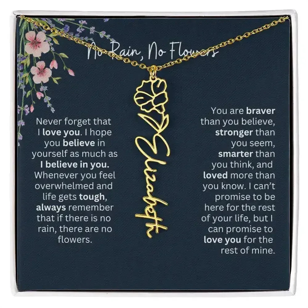 Birth Flower Necklace With Name I No Rain - No Flowers | Unique Jewelry for Daughter from Dad - Femstylo