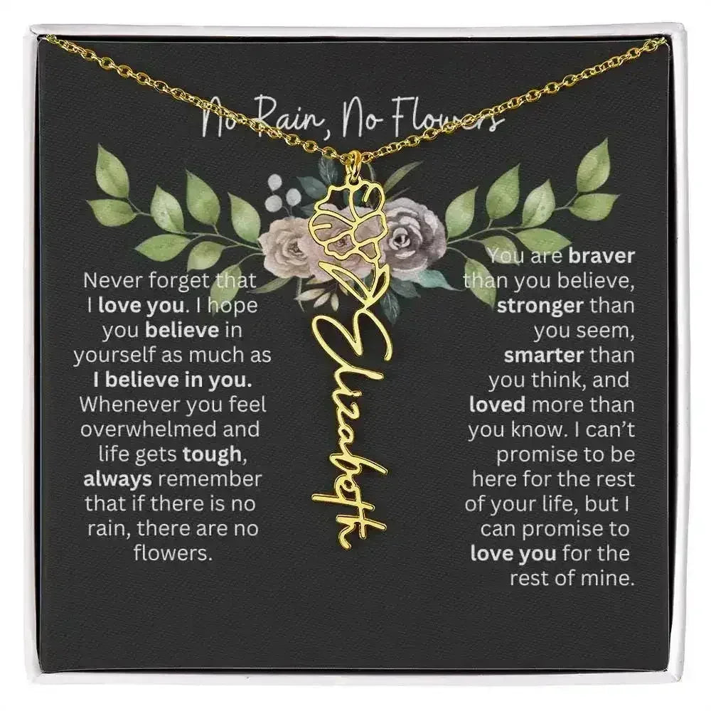 Birth Flower Necklace With Name I No Rain - No Flowers | Elegant Gift for Daughter - Femstylo