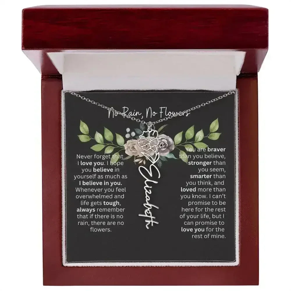 Birth Flower Necklace With Name I No Rain - No Flowers | Elegant Gift for Daughter - Femstylo