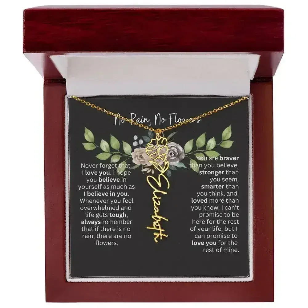 Birth Flower Necklace With Name I No Rain - No Flowers | Elegant Gift for Daughter - Femstylo