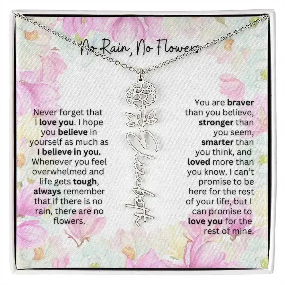 Birth Flower Necklace With Name I No Rain - No Flowers | Special Gift for Granddaughter - Femstylo