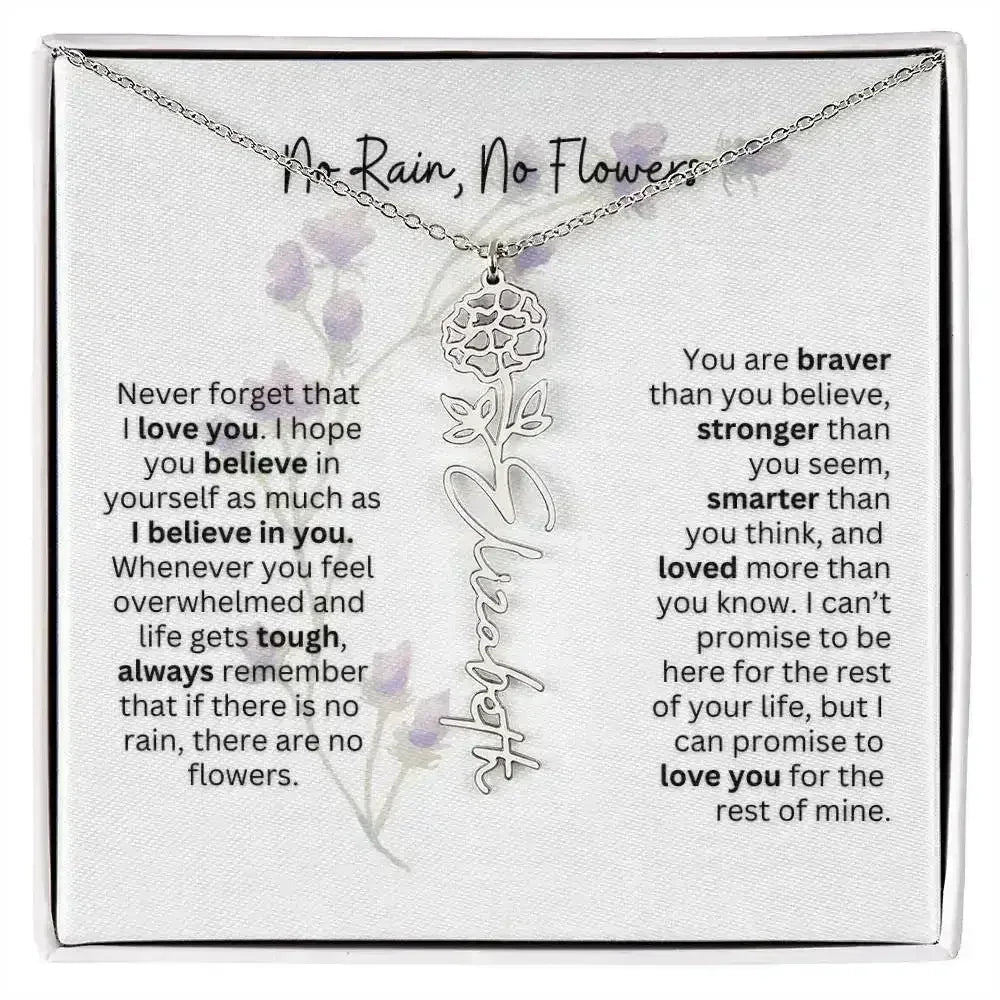 Birth Flower Necklace With Name I No Rain - No Flowers | For Bonus Daughter - Femstylo