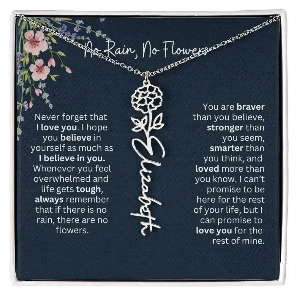 Birth Flower Necklace With Name I No Rain - No Flowers | Unique Jewelry for Daughter from Dad - Femstylo