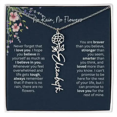 Birth Flower Necklace With Name I No Rain - No Flowers | Unique Jewelry for Daughter from Dad - Femstylo