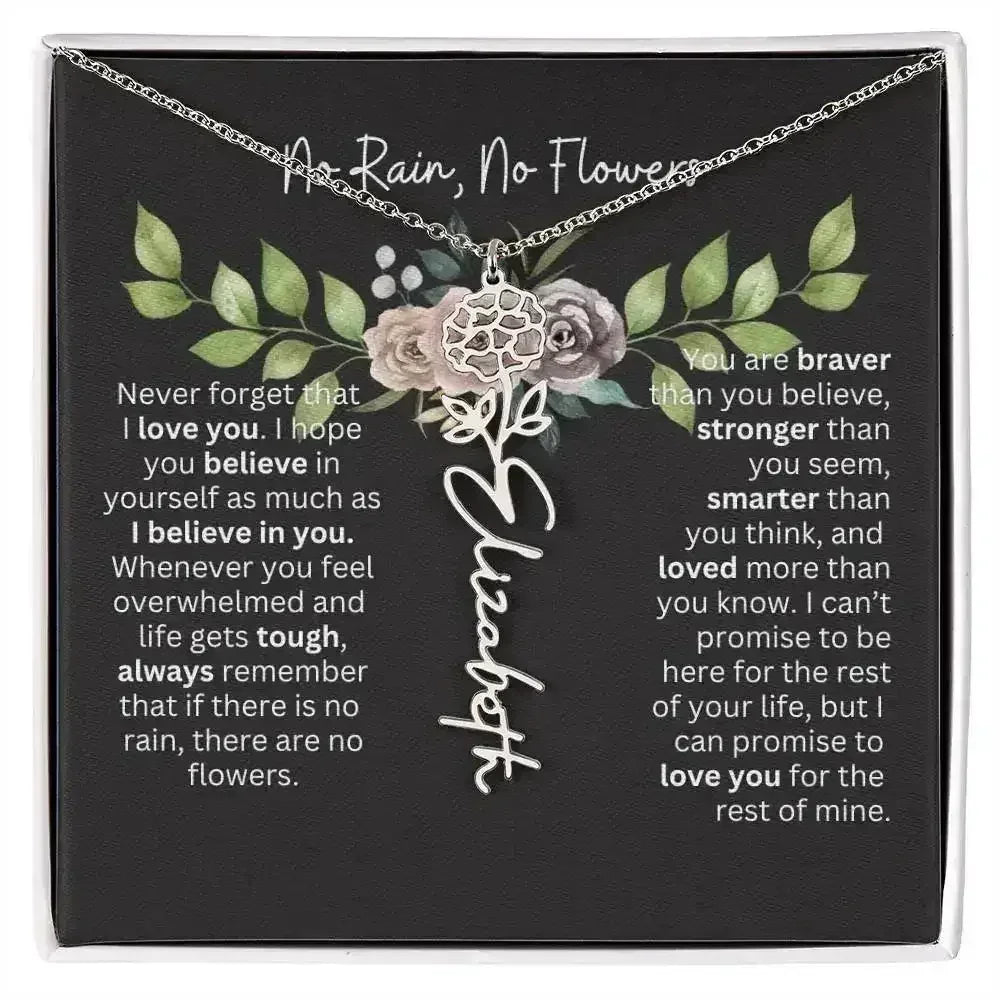 Birth Flower Necklace With Name I No Rain - No Flowers | Elegant Gift for Daughter - Femstylo