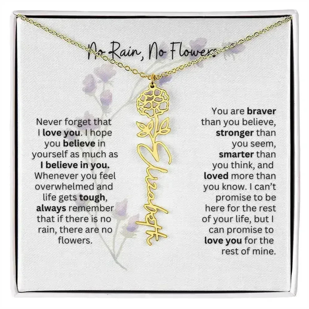 Birth Flower Necklace With Name I No Rain - No Flowers | For Bonus Daughter - Femstylo