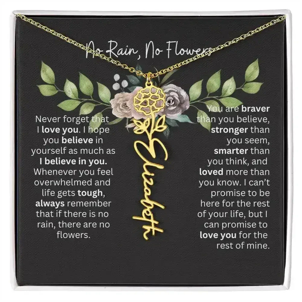 Birth Flower Necklace With Name I No Rain - No Flowers | Elegant Gift for Daughter - Femstylo