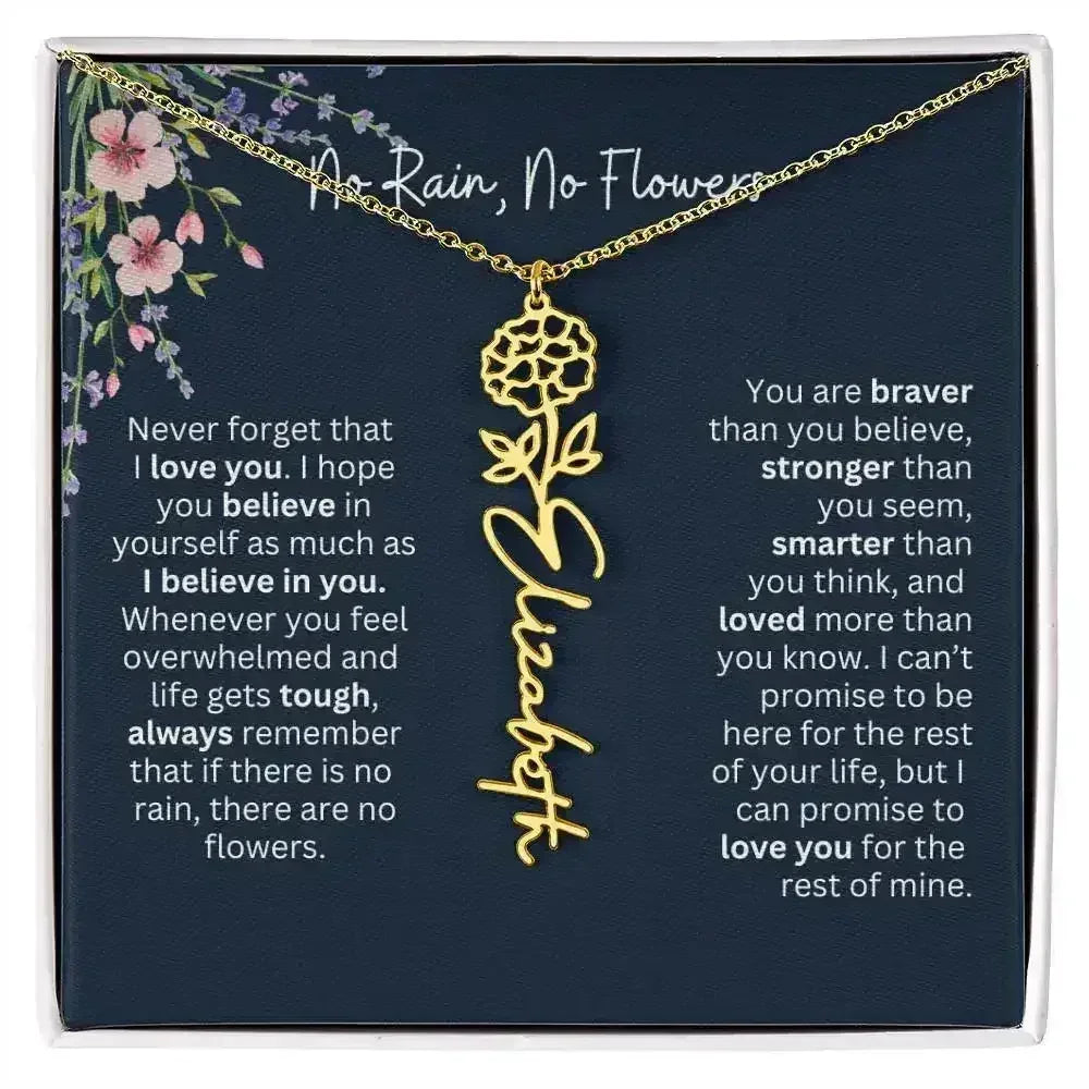 Birth Flower Necklace With Name I No Rain - No Flowers | Unique Jewelry for Daughter from Dad - Femstylo