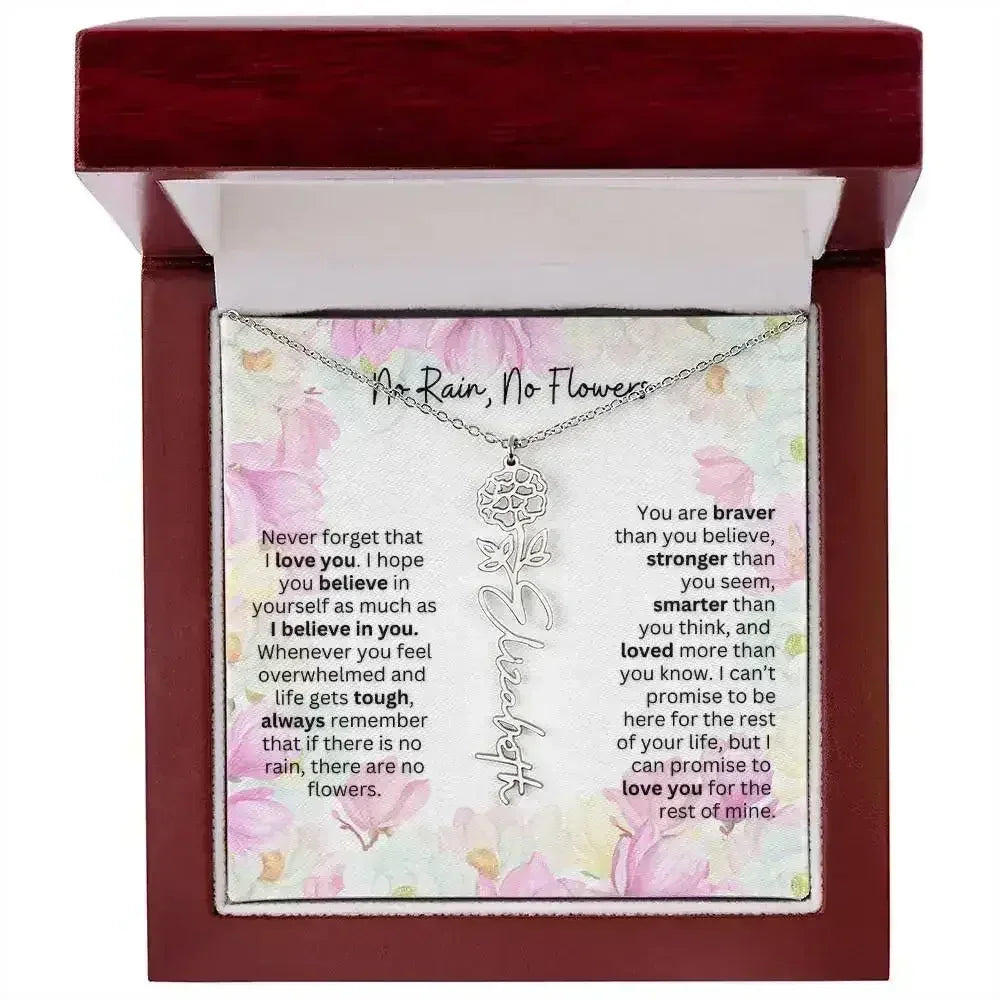 Birth Flower Necklace With Name I No Rain - No Flowers | Special Gift for Granddaughter - Femstylo