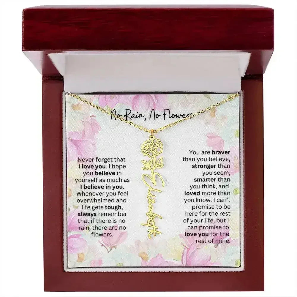 Birth Flower Necklace With Name I No Rain - No Flowers | Special Gift for Granddaughter - Femstylo