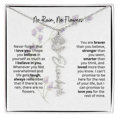 Birth Flower Necklace With Name I No Rain - No Flowers | For Bonus Daughter - Femstylo