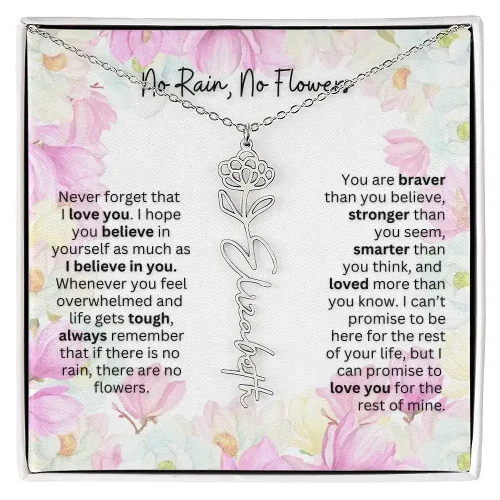 Birth Flower Necklace With Name I No Rain - No Flowers | Special Gift for Granddaughter - Femstylo