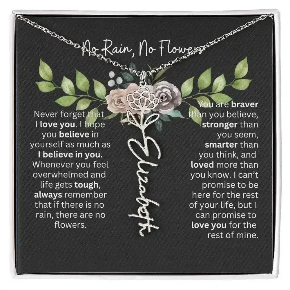Birth Flower Necklace With Name I No Rain - No Flowers | Elegant Gift for Daughter - Femstylo