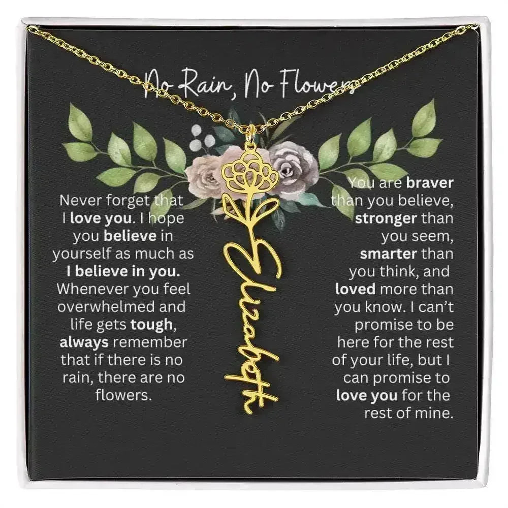 Birth Flower Necklace With Name I No Rain - No Flowers | Elegant Gift for Daughter - Femstylo