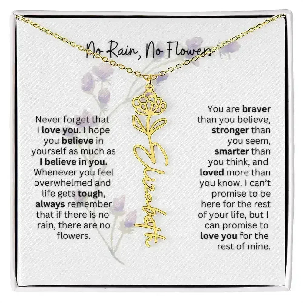 Birth Flower Necklace With Name I No Rain - No Flowers | For Bonus Daughter - Femstylo