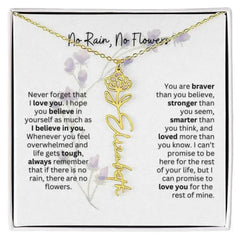 Birth Flower Necklace With Name I No Rain - No Flowers | For Bonus Daughter - Femstylo