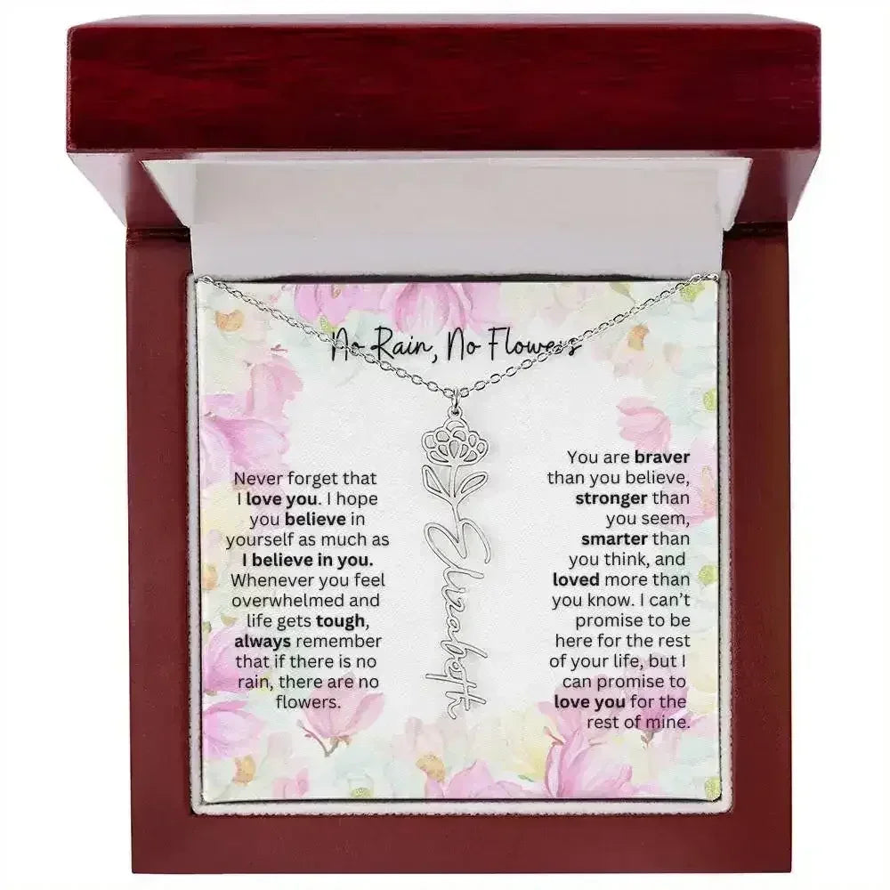 Birth Flower Necklace With Name I No Rain - No Flowers | Special Gift for Granddaughter - Femstylo