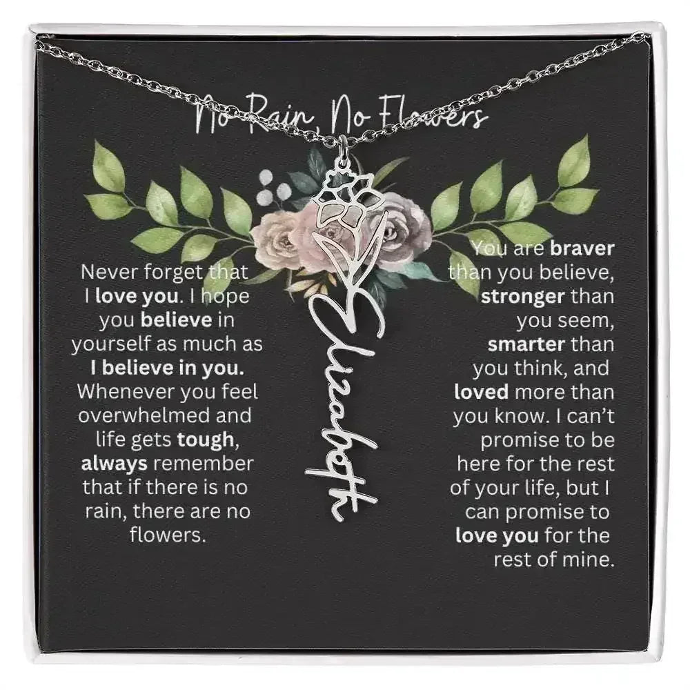 Birth Flower Necklace With Name I No Rain - No Flowers | Elegant Gift for Daughter - Femstylo