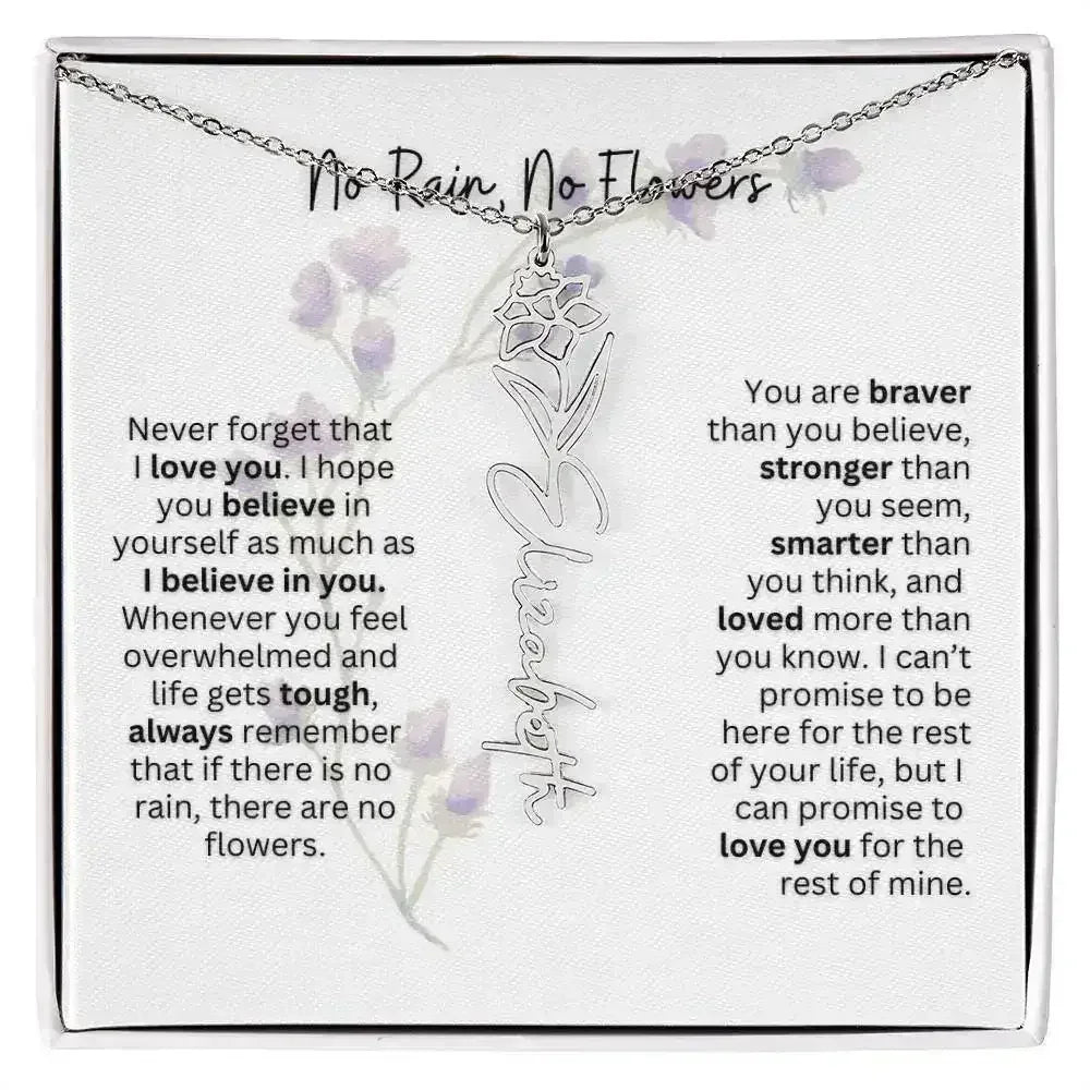 Birth Flower Necklace With Name I No Rain - No Flowers | For Bonus Daughter - Femstylo