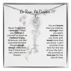 Birth Flower Necklace With Name I No Rain - No Flowers | For Bonus Daughter - Femstylo
