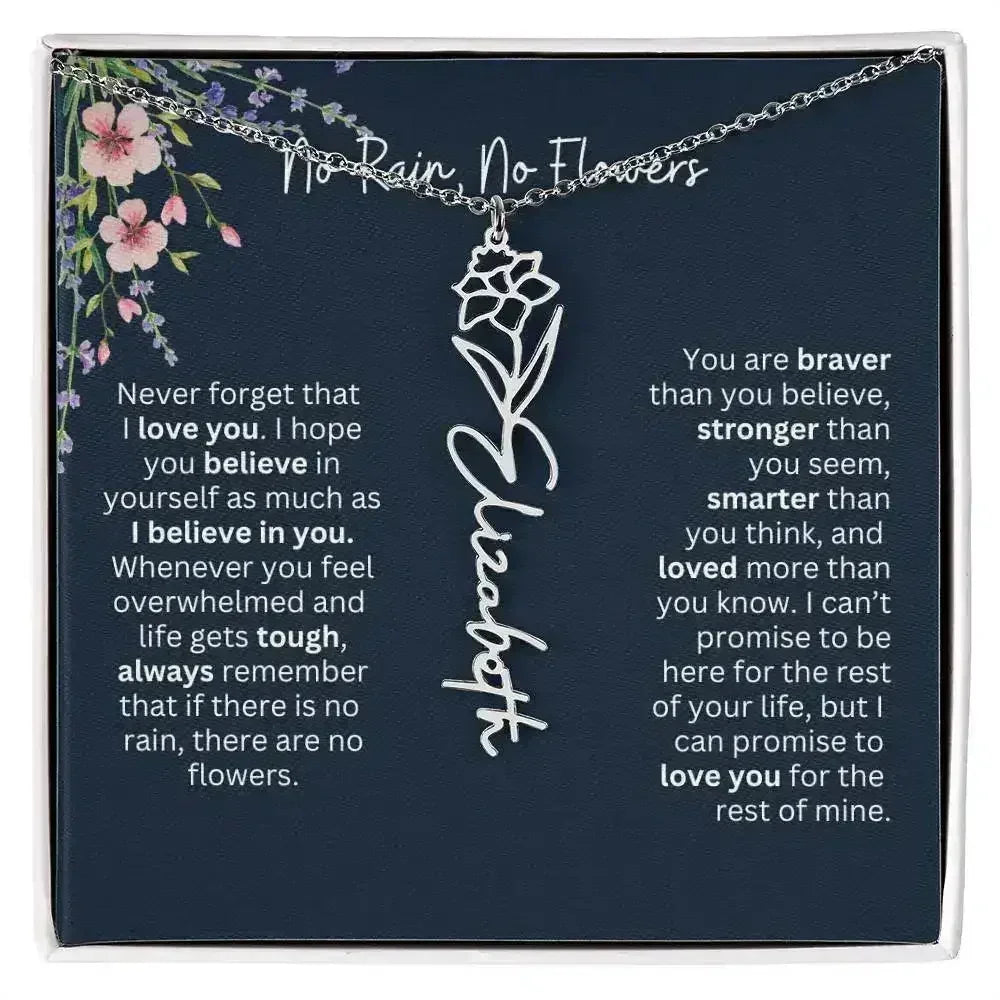 Birth Flower Necklace With Name I No Rain - No Flowers | Unique Jewelry for Daughter from Dad - Femstylo