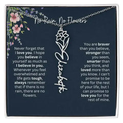 Birth Flower Necklace With Name I No Rain - No Flowers | Unique Jewelry for Daughter from Dad - Femstylo