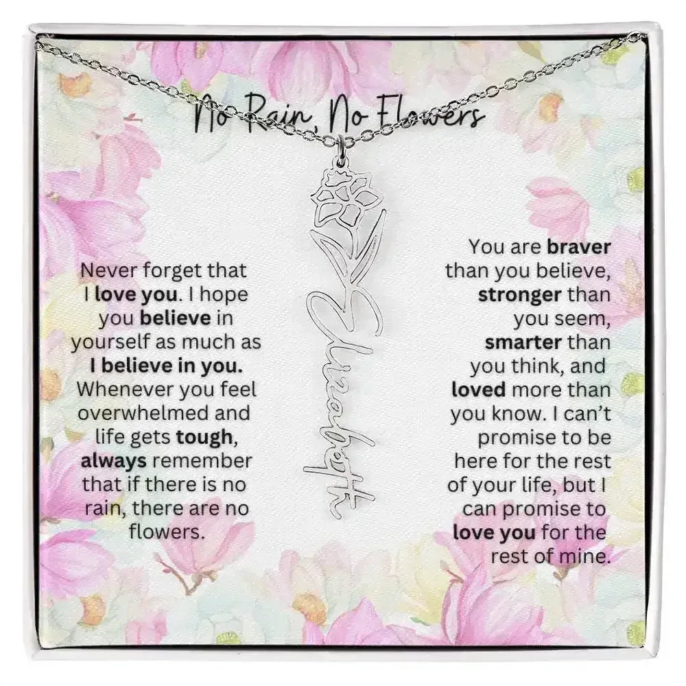Birth Flower Necklace With Name I No Rain - No Flowers | Special Gift for Granddaughter - Femstylo